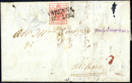 Cover Varenna, SD Punti 12, Lettera Del 15.7.1850 Per Milano, Affrancata Con 15 C. Rosso I Tipo Prima Tiratura Carta A M - Lombardo-Vénétie