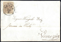 Cover Venas, C1 Punti 6, Lettera Del 21.8.1857 Per Venezia Affrancata Con 30 C. Bruno II Tipo Carta A Macchina, Firmata  - Lombardije-Venetië