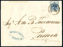 Cover Venezia, (C1 Punti 9) Lettera Del 1.5.1857 Per Padova Affrancata Con 9 Kreuzer Azzurro Carta A Macchina, Cert. Enz - Lombardo-Venetien