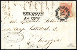 Cover Venezia, (M Punti 8), Lettera Del 15.1.1851 Per Chioggia Affrancata Con 15 C. Rosso Vermiglio I Tipo Carta A Mano, - Lombardije-Venetië