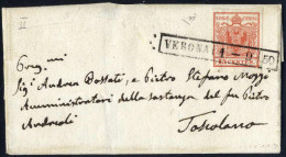 Cover Verona, R50 Punti 6, Lettera Del 1.9.1850 Per Toscolano Affrancata Con 15 C. Rosso I Tipo Prima Tiratura Carta A M - Lombardije-Venetië