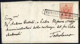 Cover Verona, R50 Punti 6, Lettera Del 1.9.1850 Per Toscolano Affrancata Con 15 C. Rosso I Tipo Prima Tiratura Carta A M - Lombardo-Vénétie