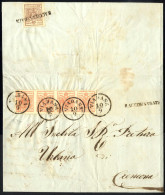 Cover Viadana, (C1 E Raccomandata Punti 10), Lettera Raccomandata Del 10.9.1856 Per Cremona Affrancata Con Striscia Di Q - Lombardo-Venetien