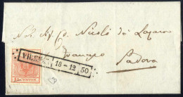 Cover Vicenza, R50 Punti 6, Lettera Del 18.12 Per Padova Affrancata Con 15 C. Rosso I Tipo Carta A Mano, Firmata ED, Sas - Lombardije-Venetië