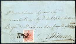 Cover Viggiù, SD Punti 12, Lettera Del 10.7.1850 Per Milano Affrancata Con 15 C. Rosso I Tipo Prima Tiratura Carta A Man - Lombardy-Venetia