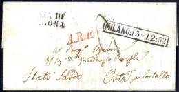 Cover 1852, Lettera In Porto Assegnato Da Milano 13.12.1852 Per Lortallo, Tassa A Tampone "2" E Annulli "A. R. F." E "VI - Lombardije-Venetië