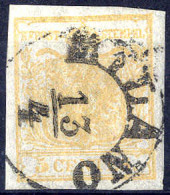 O 1850, 5 Cent. Giallo Ocra, Ben Marginato (Sass. 1 - 250,-) - Lombardo-Veneto