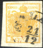 O 1850, 5 Cent. Giallo Arancio I°tipo Con Centro In Risalto, Annullato Milano 21.12., Splendido, Certificato Weißenbichl - Lombardije-Venetië