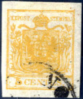 O 1850, 5 Cent. Arancio, Usato, Splendido, Firmato Colla, Sass. 1h / 300,- - Lombardije-Venetië