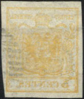 O 1850, 5 Cent. Arancio Con Forte Decalco, Usato, Splendido, Certificato Weißenbichler, Sass. 1l / 600,- - Lombardo-Venetien