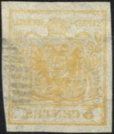 O 1850, 5 Cent. Arancio Con Forte Decalco, Usato, Splendido, Certificato Weißenbichler, Sass. 1l / 600,- - Lombardo-Vénétie