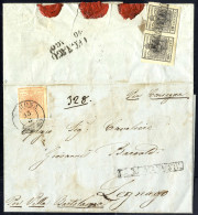 Cover 1850, Raccomandata Da Verona 15.8.1851 Per Legnago Affrancata Con 15 Cent. Rosa Sul Fronte E Coppia 10 Cent. Nero  - Lombardije-Venetië