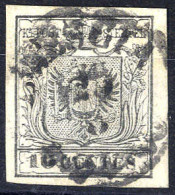 O 1850, " 10 Cent. Grigio", Prima Tiratura Su Carta A Macchina, Splendido Esemplare Con Ottimi Margini, Usato, Firmato S - Lombardije-Venetië