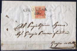 Cover 1850, 15 Cent. Rosso Vermiglio, Secondo Tipo, Bordo Di Foglio A Sinistra, Su Lettera Da Chiavenna, Firm. Sorani E  - Lombardije-Venetië