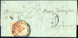 Cover 1850, 15 Cent. Rosa, II° Tipo Con Due Pieghe Naturali Di Carta, Lettera Da Mantova A Modena, Sass. 5 - Lombardije-Venetië