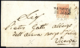 Cover 1850, 15 Cent. Rosa, Secondo Tipo, Largo Bordo Di Foglio A Sinistra, Su Lettera Da Padova (Sass. 5 - ANK 3HII) - Lombardo-Vénétie