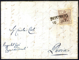 Cover 1850, 30 Cent. Bruno Grigiastro, Primo Tipo, Su Lettera Da Sondrio, (Sass. 7e - ANK 4HI) - Lombardy-Venetia