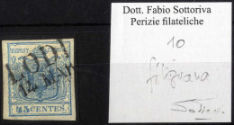 O 1850, 45 Cent. Azzurro I°tipo Con Filigrana, Usato, Splendido, Firmato Sottoriva, Sass. 10 / 100,-++ - Lombardo-Venetien