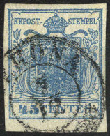 O 1850, 45 Cent. I°tipo Carta A Mano Con Decalco E Carta Sottile 0,07 Mm, Verona 7/12, Cert. Goller, ANK 5Xa / Sass. 10f - Lombardo-Venetien