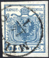 O 1850, 45 Cent. II°tipo, Usato, Splendido, Sass. 11 / 120,- - Lombardy-Venetia