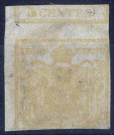 O 1850, "Stampa Recto - Verso", 5 Cent. Giallo Ocra Con Controstampa Capovolta, Usato (Sass. 13 / 1100,-) - Lombardo-Venetien