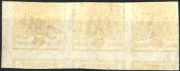 O 1850, Striscia Orizzontale Del 5 Cent. Giallo Ocra Con Stampa Recto Verso Capovolta Di Quattro Parti Del Francobollo,  - Lombardo-Venetien