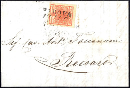 Cover 1851, "Carta Costolata", 15 Cent. Rosso Vermiglio, Primo Tipo, Su Lettera Da Padova (Sass. 14) - Lombardo-Vénétie