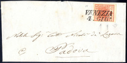 Cover 1851, "Pieghe Di Carta", 15 Cent. Rosso Vermiglio, "carta Costolata", Triplice Piega Orizzontele A Soffietto, Su L - Lombardy-Venetia