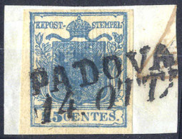 Piece 1850, 45 Cent Su Carta A Coste Verticali, Frammento PADOVA 14 OTT., ANK LV5 Gerippt, Sass. 15/ 1350,- - Lombardy-Venetia