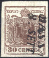 O 1850, 30 Cent. Bruno Scuro I°tipo Su Carta Costolata, Usato Massa 8 SETT, Splendido, Certificato Weißenbichler, Sass.  - Lombardije-Venetië