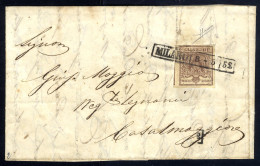 Cover 1851, "Carta Costolata", 30 Cent. Bruno Su Lettera Da Milano, Firm. Sorani (Sass. 16) - Lombardije-Venetië