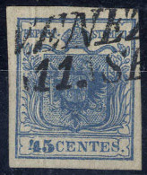 O 1851, "Carta Costolata", 45 Cent. Azzurro Scuro, Cert. Ferchenbauer (Sass. 17) - Lombardo-Vénétie