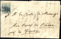 Cover 1851, "Carta Costolata", 45 Cent. Azzurro Su Lettera Da Venezia, Cert. Sorani (Sass. 17) - Lombardo-Vénétie