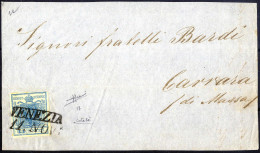 Cover 1851, Frontespizio Di Lettera Da Venezia Il 11.11 Per Carrara Affrancata Con 45 C. Azzurro I Tipo Carta Costolata, - Lombardo-Venetien