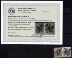 O 1850, 10 Cent. Nero Intenso III°tipo Su Carta A Macchina Spessa, Coppia Usata Monza 31 OTT, Splendido, Certificato Wei - Lombardo-Vénétie