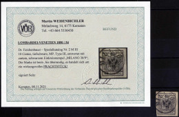 O 1850, 10 Cent. Nero Intenso III°tipo Su Carta A Macchina, Usato, Splendido, Certificato Weißenbichler, Sass. 19 / 850, - Lombardo-Vénétie