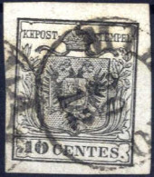 O 1850, 10 Cent. Nero Su Carta A Macchina, Annullato Milano 20.12., Splendido, Firmato Colla, Sass. 19 - Lombardy-Venetia