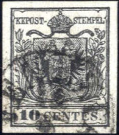 O 1850, 10 Cent. Nero Su Carta A Macchina, Timbrato Milano, Splendido, Sass. 19 / 800,- - Lombardo-Venetien