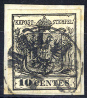 Piece 1854, 10 Cent. Nero, Carta A Macchina, Su Frammento (S. 19) - Lombardo-Vénétie