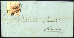 Cover 1854, 15 Cent. Rosso Vermiglio, Carta A Macchina, Bordo Di Foglio A Sinistra, Su Lettera Da Clusone (Sass. 20 - AN - Lombardo-Venetien