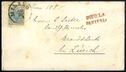 Cover 1850, Lettera Da Milano 20.1.1855 Per Zurigo Affrancata Con 45 Cent. Azzurro Ardesia Con Taglio Estremamente Corto - Lombardo-Vénétie