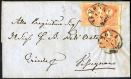 Cover 1858, 5 Soldi Rosso, Primo Tipo, Tre Esemplari Su Lettera Da Verona (Sass. 25 - ANK 9I) - Lombardo-Vénétie