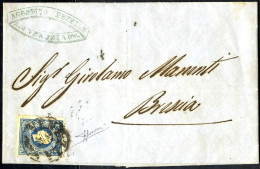 Cover 1858, 15 Soldi Azzurro Primo Tipo, Su Lettera Da Venezia Il 22.11., Per Brescia, Firmata Sorani (Sass. 27 - ANK 11 - Lombardo-Vénétie