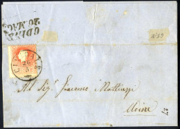 Cover 1859, Lettera Con 5 Soldi II° Tipo Con La Stampa Scarsa Del Colore Rosso In Basso Da Cividale Ad Udine, Sass. 30 - Lombardo-Vénétie