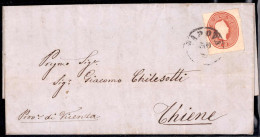 Cover 1861/62, 10 Soldi Bruno Mattone, Su Lettera Da Padova Il 30.9., Per Thiene, (Sass. 34- ANK 13) - Lombardo-Vénétie