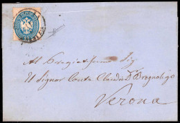 Cover 1863, 10 Soldi Azzurro, Su Lettera Il 11.4., Per Verona, Firmata Sorani, (Sass. 39 - ANK 17) - Lombardije-Venetië