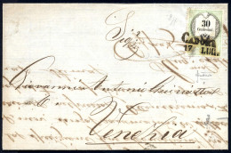 Cover "CADORE / 17 LUG.", Annullo SD Ig, Primo Tipo, Su Marca Da Bollo 30 Cent. Calcografico Su Lettera Per Venezia, Fir - Lombardy-Venetia