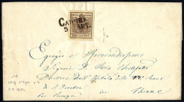 Cover "CADORE / 5 SET.", Annullo SI Ig, Primo Tipo, Su 30 Cent. Bruno Scuro, Su Lettera Del 5.9.1854 Per Thiene, Firm. S - Lombardije-Venetië