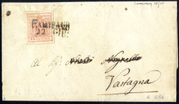 Cover "CAMISANO / 22 GIU.", Annullo SD Su 15 Cent. Rosso Su Lettera Per Vartagna (Sass. 6P.) - Lombardo-Venetien