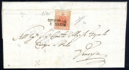 Cover "CASTELFRANCO / 4 MARZO", Annullo SD Su 15 Cent. Rosso, Primo Tipo, Su Lettera Per Venezia, Firm. Sorani (Sass. 3e - Lombardije-Venetië